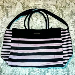 Victorias Secret Black and Pink Stripe Duffel